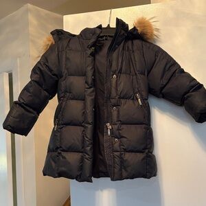 Ellen Tracy Black Puffer Jacket with Fur Trim